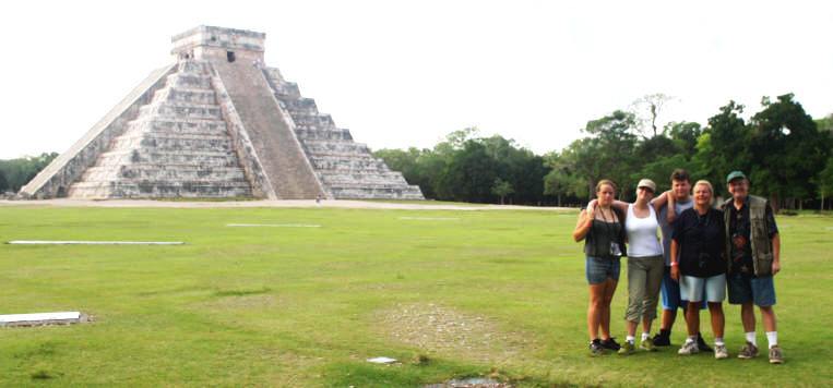 Dylan, Justine Adam, Doroty and bill pos in front of the Castille in Chichen Itza
