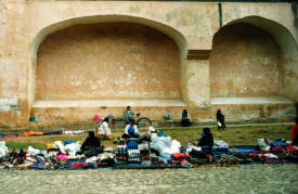 Goods laid out christmas Eve in the Cathedral San Cristobal de las Casas, Chiapas Mexico Photography by Bill Bell