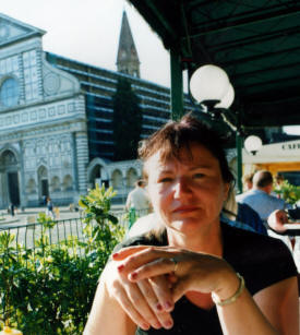 Dorothy Bell enjoys a refreshment at outdorr cafe in Florence Florence is to be sahred and dorothy Bell was there to share it with me More Italy Photography -  Florence, Rome, Venice,  Ancient Roman towns ...photography by Bill Bell